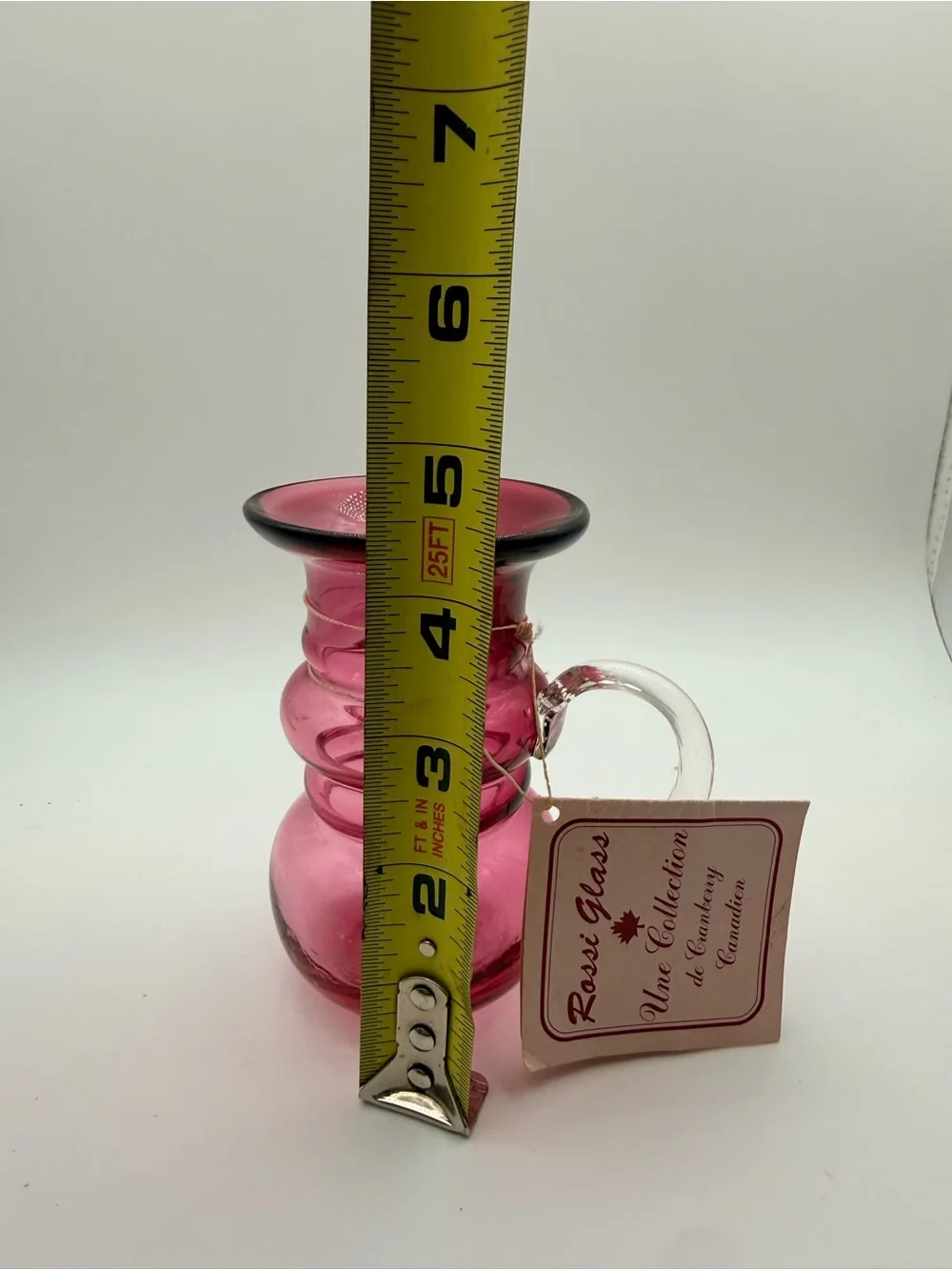 Cranberry Pitcher-Style Vase with Clear Handle